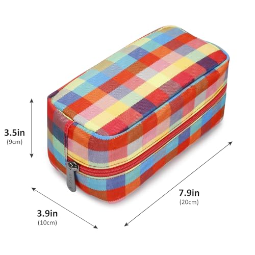 E-Tree Cute Makeup Bag,Travel Make up Pouch for Purse,Zipper Toiletry Cosmetic Brush Skin Care Case for Women Man,Tech Electronic Organizer,Small Canvas Storage for Personal Items,Colorful Checkered - color: Colorful, style: 7.8" X 3.9" X 3.9"