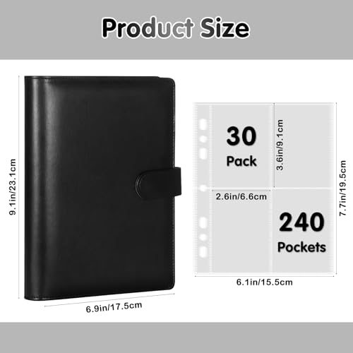 A5 Kpop Photocard Binder with 30 Pack 4-Pocket Card Pages, 6 Ring A5 Binder Card Collector Album with 240 Card Slots,PU Leather Binder Cover with Magnetic Buckle Closure for Organizing Trading Card - color: Black2