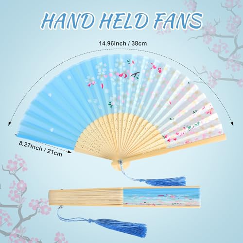 Zonon 4 Pack Handheld Folding Fans Silk Bamboo with Tassel Hollowed,Chic - style: Chic