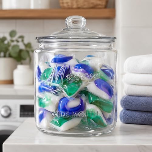1 Gallon Mason Glass Cookie Jar with Lid – Wide Mouth Glass Storage Jar with Embossed Mason Logo, Airtight Pantry Container with Measurement Markings for Cookies, Candy, Flour & Dog Treats – Pack of 2 - size: Pack of 2
