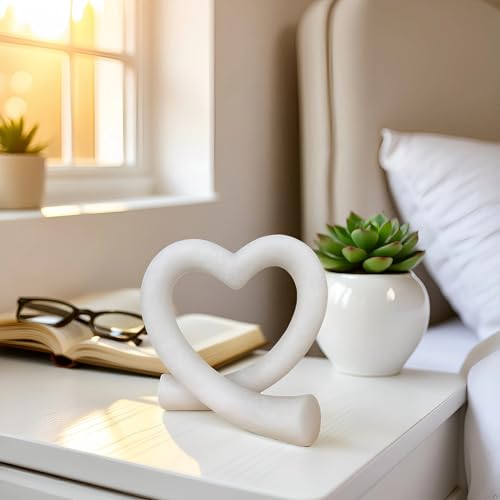 Lescafita Imitation Marble White Heart Decor Sculpture, Elegant Love Heart Statue Minimalist Modern Home Decor for Living Room Shelf Desk Coffee Table, Wedding Gift - color: Imitation Marble White
