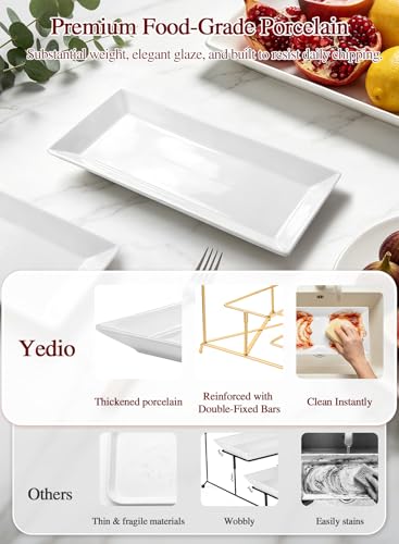 3 Tier Serving Tray Set Porcelain Tiered Serving Platters, Collapsible Sturdier Stand with Stable Cross Bars, 12 Inch Three Layer Serving for Party Entertaining Food Display Fruit Dessert - color: Gold, size: 12 Inch