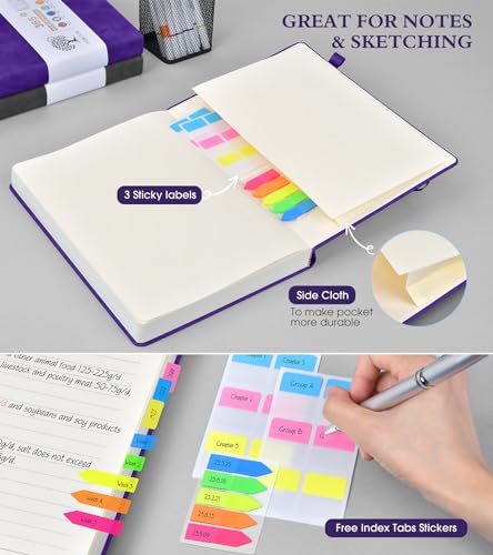 A5 Lined Journal Notebook - 365 Page Leather Journals for Writing Women & Men，Hardcover Notebook with 100Gsm Thick Pages，Daily Diary for Travel, Work，School，Note Taking，College Ruled (5.9" x 8.5") - color: Purple, size: A5
