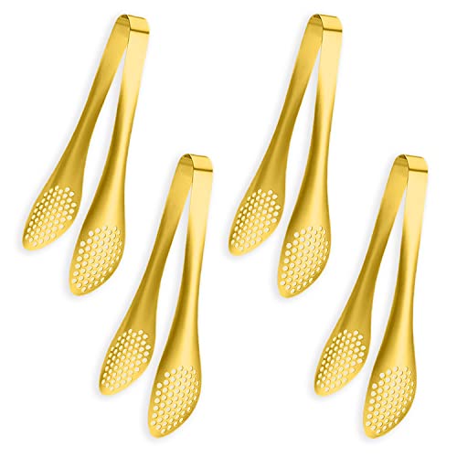 4 PCS Serving Tongs Gold Tongs 9 Inch Serving Utensils Stainless Steel Serving Tongs for Salad Buffet Appetizer Dessert Tong for Food Parties - color: Gold, size: 9 Inch