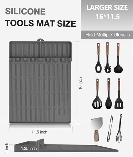 Silicone Grill Mat for Blackstone Griddle Accessories, 8-Slot Tool Mat - color: Gray 2-pack