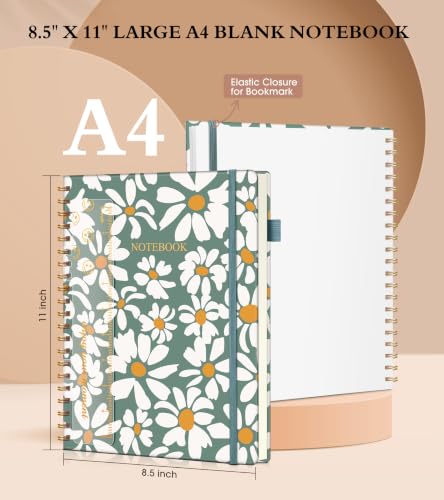 Blank Spiral Notebook Journal 8.5” x 11”, A4 Large Sketch Book for Women Men, 100 GSM Blank Paper Drawing Notebook, Hardcover Spiral Bound Sketchbook for Sketching Work School, Field of Daisies - color: Field of Daisies, size: Plain