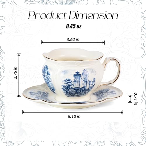 KAMMAK Tea Cups and Saucers Set of 2, 8 oz Porcelain Coffee Cups, SY001 - size: 8CZSY001