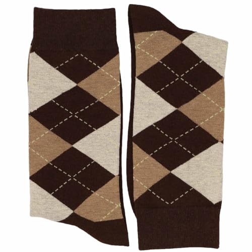 tiemart Men's Socks, Fits Men's Shoe Sizes 8-12 - color: Brown and Tan Argyle