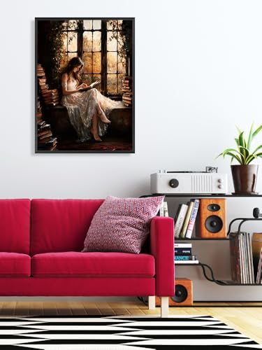 uoyien Victorian Girls Reading Canvas Wall Art, 16x24in, Black Framed - color: Brown, size: 16x24in Black Metal Framed