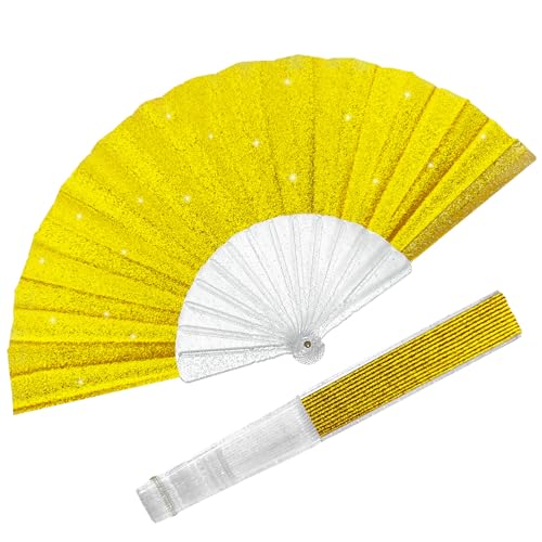 EOSAU 9" Glitter Folding Hand Fans Foldable, Clacking Fans for Women, Gold - color: 9" Gold 02