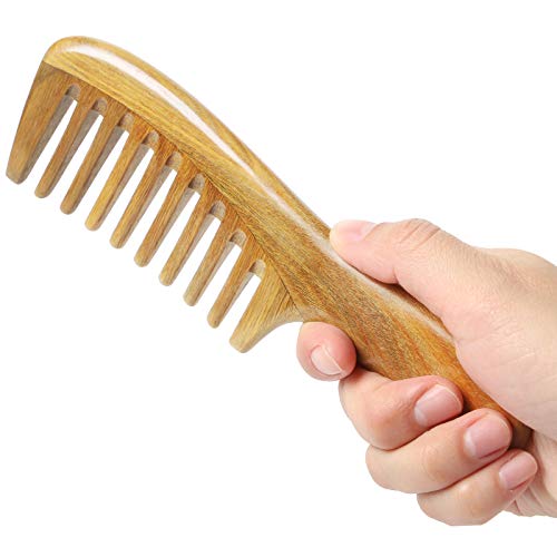 Onedor Handmade 100% Natural Green Sandalwood Hair Combs - Anti-Static Sandalwood Scent Natural Hair Detangler Wooden Comb (Extra Wide Tooth) - style: Extra Wide Tooth