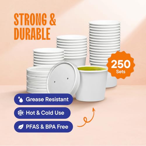 Eco-Friendly Paper Food Containers with Lids - 12 oz [250-Sets] Soup Cups - size: Bulk: 12 oz.