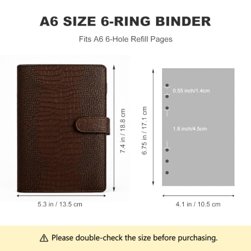 Convend A6/A5 Refillable 6 Ring Faux Leather Binder Cover, Brown Croc - color: Crocodile-brown, size: Luxe-A6