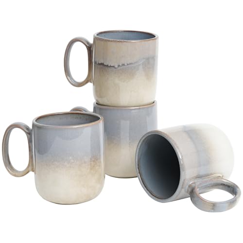 Bosmarlin Ceramic Coffee Mug Set of 4, 14 Oz, Coffee Cups with Big Handle, Microwave Safe, Unique Reactive Glaze (Purple) - color: Purple