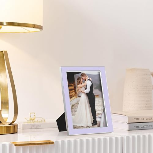 eletecpro 4x6 Enamel Picture Frame with Real Glass Cover, Purple, 2-Pack - color: Purple & Silver, size: 4x6
