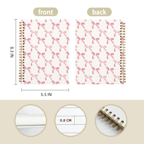Pink Bow Coquette Journal Notebook, Preppy Pink Aesthetic Notebook Journal for Women, Pink Office Supplies, Cute Notebook, 5.5x8.3 Inch - color: 02-Pink Coquette(White)