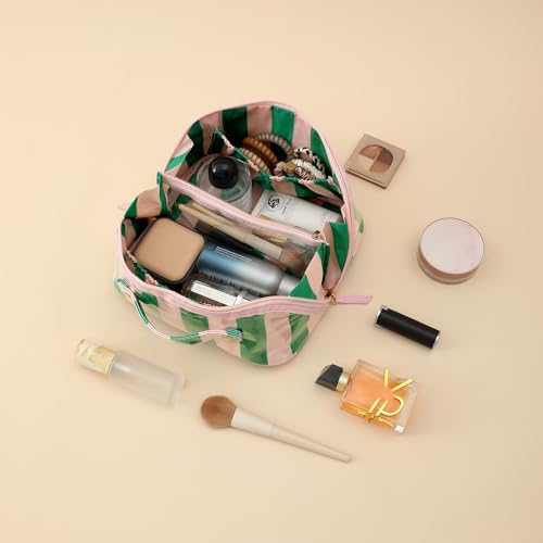 DYSHAYEN Travel Makeup Bag, Pink and Green Striped - color: Pink-Green