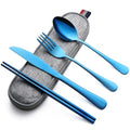 DEVICO Travel Utensils with Case, 5 Piece Portable Silverware Set for Work - color: Blue