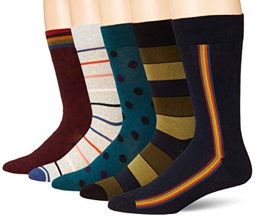 Amazon Essentials Men's Patterned Cotton Dress Crew Socks, 5 Pairs - color: Stripe Dot Pack, size: 8-12