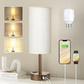Fenmzee Brown Bedside Lamp for Bedroom, Dimmable Touch, USB A+C, AC Outlet - color: Cream - Brown, size: 14"
