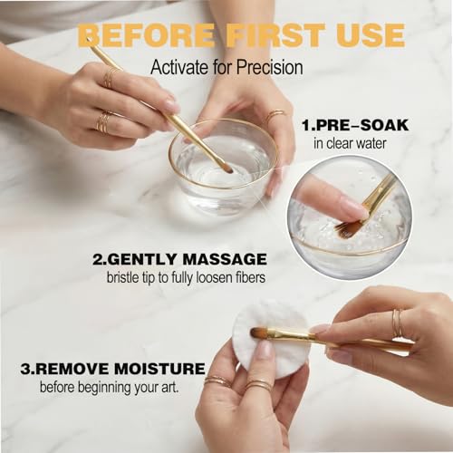 3 Pcs Gold Nail Art Brush Set - Premium Gel Polish Brushes with Ergonomic Curved Handles, Includes Ultra-Fine Liner, Flat, and Oval Brushes for Nail Extension, Painting, and DIY Manicure Detailing