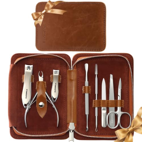 FAMILIFE Stainless Steel Manicure Set 8-in-1 Professional Nail Clipper Kit - color: Brown-1