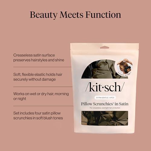 Kitsch Pillow Satin Scrunchies for Women - Black, 4pcs - color: Black (4 pcs)