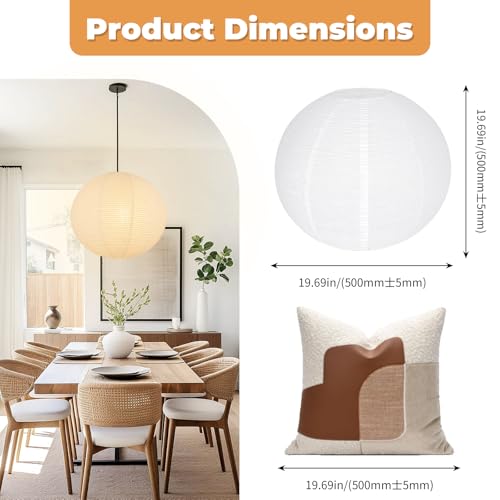 White Round Paper Lantern Lampshade set of 2, 20"x20'' Large Paper Lanterns Pendant Light Shade, Chinese Foldable Design for Living Room, Bedroom, Ceiling Lampshade Party Decor
