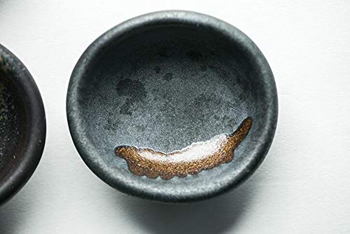 Colias Wing 3.5 Inch Retro Style Black&Coffee Stylish Design Multipurpose Porcelain Side Dish Bowl Seasoning Dishes Soy Dipping Sauce Dishes-Set of 5 - color: Set-of-5-TypeE