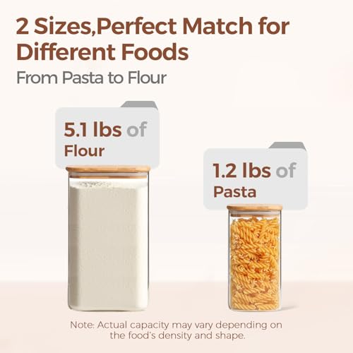 ComSaf Glass Storage Containers with Bamboo Lids 1.6/4.6 Qt 2 Pack - color: 4.6Qt/1.6Qt-Square