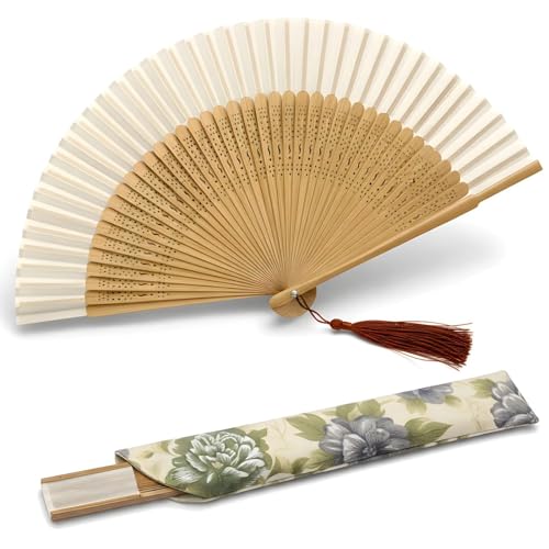 Lysa Hand Fan for Women Foldable - Portable Folding Japanese Chinese Fan - for Hot Flashes, Summer Cooling, Festivals, Church, Dancing (Bamboo White) - color: Bamboo White