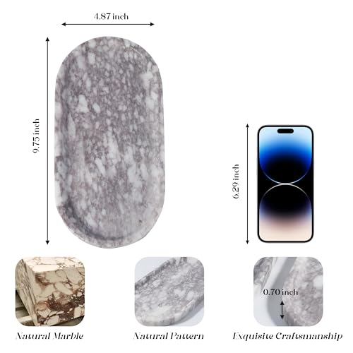Koville Real Luxurious Natural Marble Vanity Tray, 10"x5" Calacatta Viola Marble Catchall Tray for Bathroom, Stone Perfume Trays Jewelry Dish for Dresser, Genuine Stone Storage Tray for Home Decor - color: Calacatta Viola White