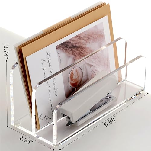 SANRUI Acrylic Mail Sorter Desktop Organizer Holder, 2 Compartments Clear - size: 2 Laddered Compartments
