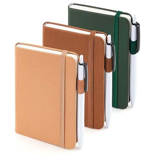 feela Pocket Notebook Journals, Mini Cute Small Hardcover College Ruled Notepad Office School Supplies, with 3 Black Pens, 3.5”x 5.5”, 3 Pack, A6, Vintage Colors - color: 3 Vintage Colors
