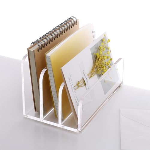 SANRUI Clear Acrylic Mail File Organizer Sorters for Desk, 3 slot Laddered - size: 3-Compartment ladder