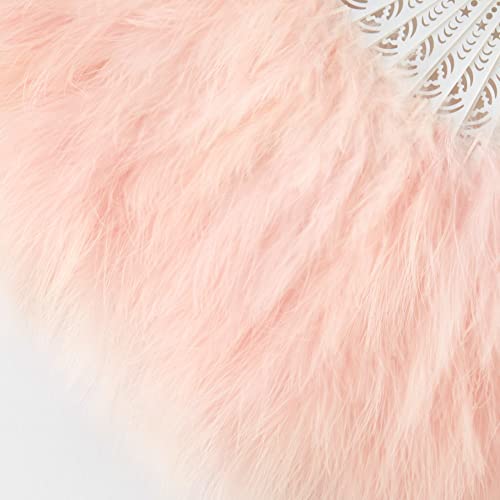 BABEYOND 1920s Marabou Feather Folding Hand Fan - color: Light Pink