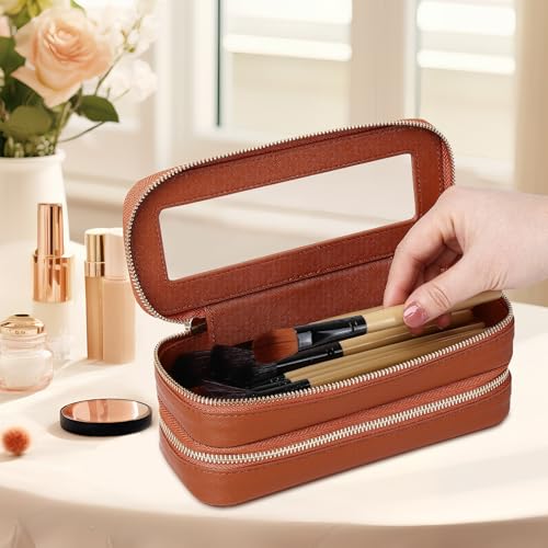 Pinkmik Double Layer Makeup Bag, Brown, Double SLIM - color: B3/Brown, size: 2-Layer SLIM
