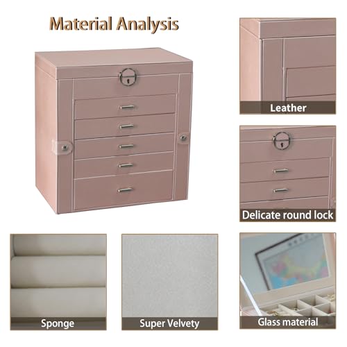 BOOVO Large Jewelry Box for Women 6 Layer - color: Rose Gold, size: 6 Layer