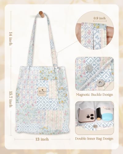 Miss Adola Corduroy Tote Bag for Women Cute Design - color: Floral Patchwork