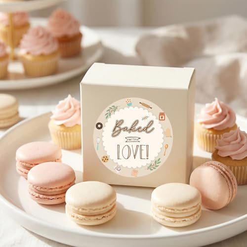 Baked with Love Stickers 120Pcs, 2 Inch Round Baking Labels for Homemade Goods, Bakery Packaging, Cookie Bags, Thank You Gifts, Small Business Packaging & Party Favors (Baked with Love) - style: Baked with Love