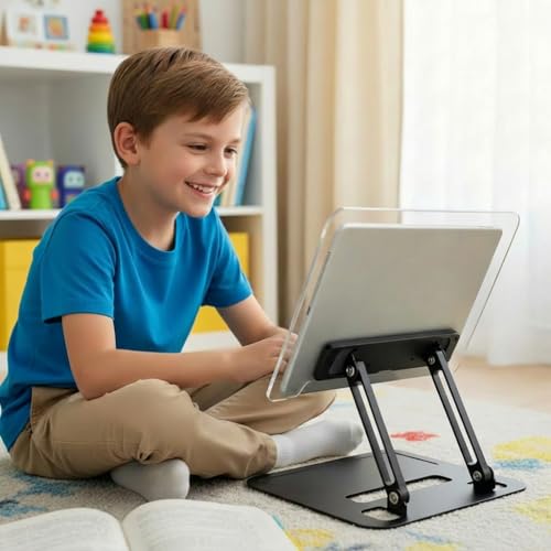 Acrylic Adjustable Book Stand, Reading Stand with Lift Design, High-Density Alloy Desktop Document Holder for Document Recipe, Cookbook, Music Book (Black) - color: Black