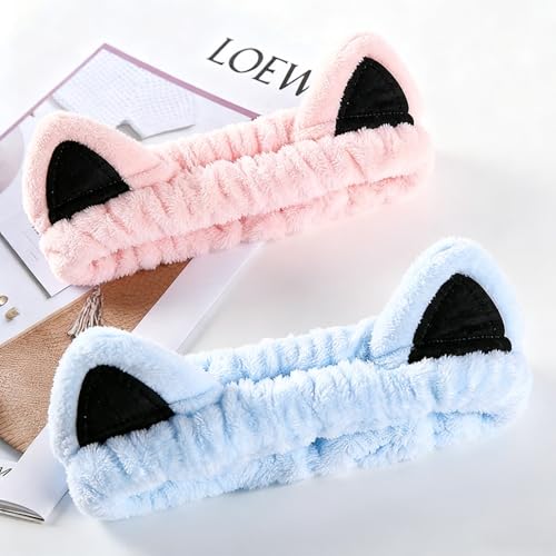 2Pcs Spa Headband for Washing Face Skincare Makeup Headbands for Women - color: Light Blue + Pink
