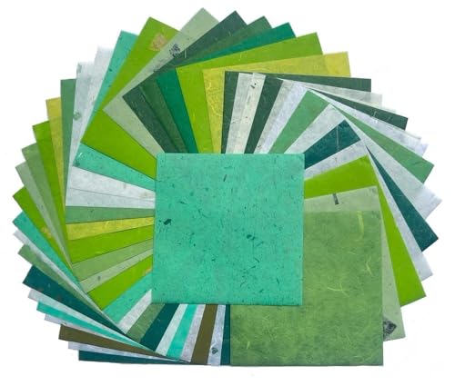 Natural Fiber Mulberry Paper Sheets 6 x 6 Inches, 50 PCS Handmade Craft Paper for Origami, Scrapbooking, Card Making, DIY Decoration, Mixed Media Art (Mixed Green Rice Straw etc.,,, 6 x 6) - color: Mixed Green Rice Straw etc.,,, size: 6 x 6 inches
