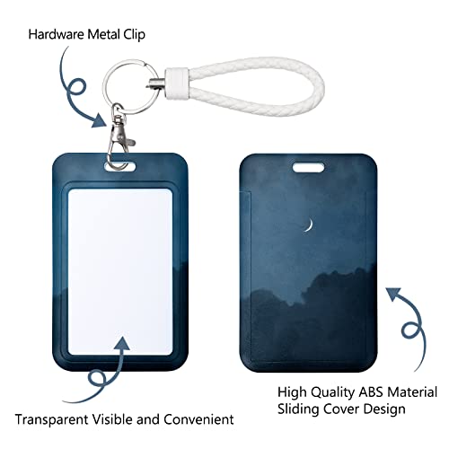ID Card Badge Holder Key Chain with Metal Keyring, Plastic Slide Open with ID Window for Women Men Girls Students,Night - color: Night