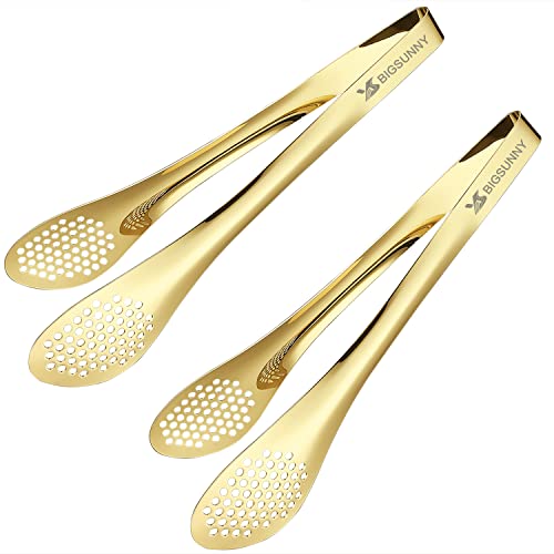 MSY BIGSUNNY Stainless Steel Buffet Tongs - 11" Kitchen Food Tong for Cooking and Serving, Set of 2, Gold - color: Gold 11" Serving Tongs