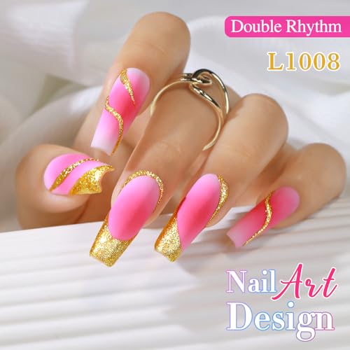 Double Rhythm 15 Ml Metallic Gel Liner Nail Art Gel Bronze Mirror Chrome Painted Drawing Stripper 3D Effect Gel Polish (Glitter Yellow Gold-L1008) - color: Yellow Gold