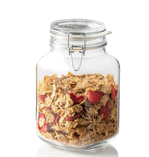 Bormioli Rocco Fido Squared Wide Mouth Glass Jar with Airtight Gasket Clamp Lid for Canning and Food Storage, Clear Top, 67.75 oz. - color: Clear Top, size: 67.75 fl oz