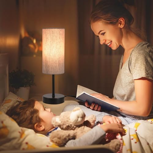 RISLG Small Table Lamp, Bedside Table Lamp for Bedroom, Lamp for Nightstand with Linen Fabric Shade, Minimalist Modern Desk Lamp for Living Room Office Dorm Kids Room - color: Beige-Black, size: 13in
