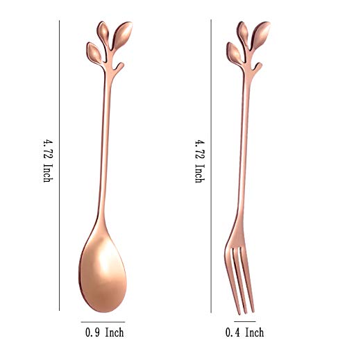 AnSaw 10-Pc Rose Gold Mini Spoons & Forks Set, 4.7" - Leaf Handle - color: Rose Gold
