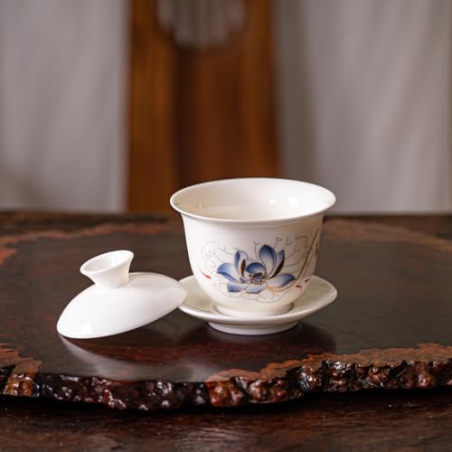 KEYDUACU Gaiwan Tea Set,Chinese Gongfu Tea Set,Portable for Adults,Travel - style: Travel-Lotus Flower